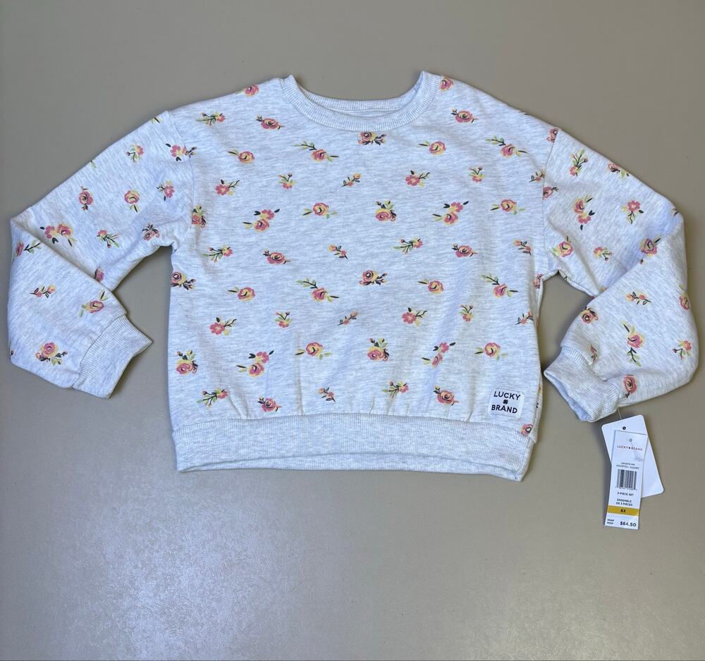 Girls Floral Sweatshirt Gray Pink Roses Size 6X Lucky Brand NWT Top Only
